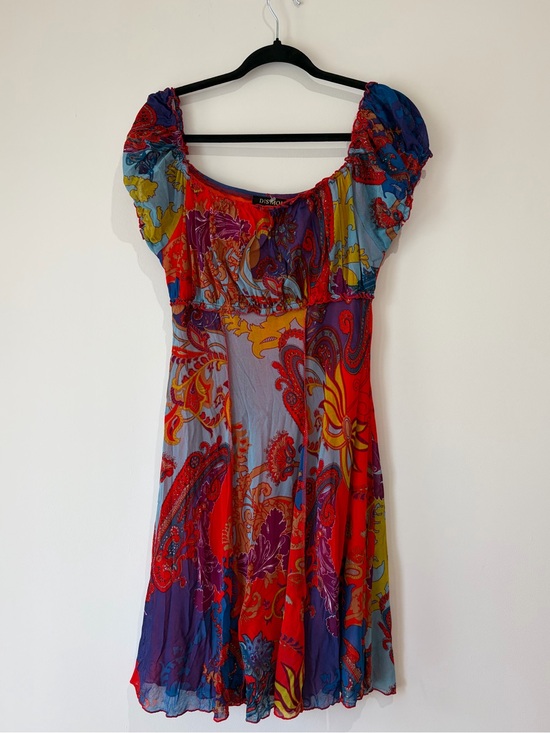 Dis Moi Dresses & Skirts - Vintage Bohemian Off-Shoulder Paisley Print Midi Fairy Dress in Red & Multi